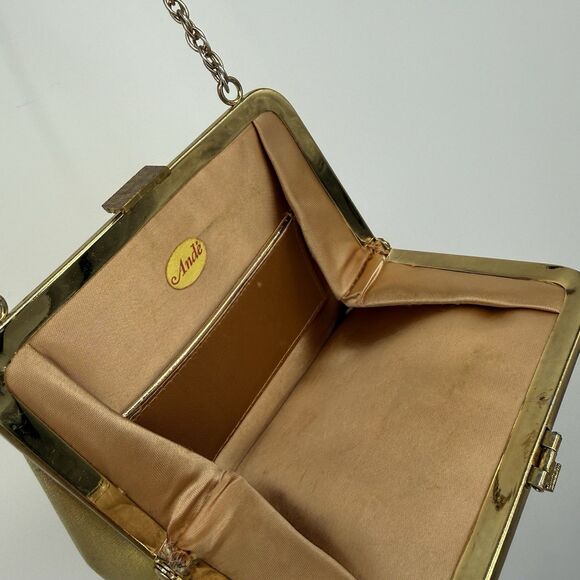 Ande Vintage Gold Metallic Evening Bag Crossbody Chain Strap Formal USA Clutch - Picture 12 of 13